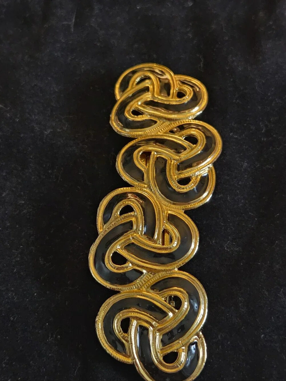 Vintage 80s Hair Barrette Black Enamel Heavy Gold Metal Hair Accessories